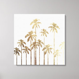 Glamoureus Gold Tropical Palm Trees op wit Canvas Afdruk
