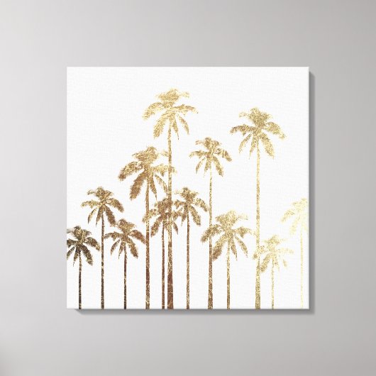 Glamoureus Gold Tropical Palm Trees op wit Canvas Afdruk (Voorkant)