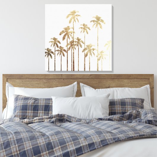 Glamoureus Gold Tropical Palm Trees op wit Canvas Afdruk (Insitu (Slaapkamer))