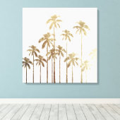 Glamoureus Gold Tropical Palm Trees op wit Canvas Afdruk (Insitu (Houten vloer))