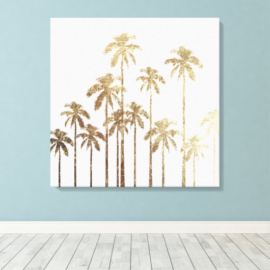 Glamoureus Gold Tropical Palm Trees op wit Canvas Afdruk (Insitu (Houten vloer))
