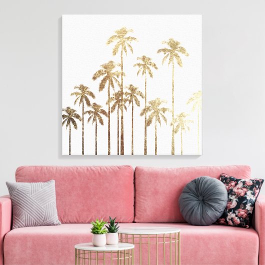 Glamoureus Gold Tropical Palm Trees op wit Canvas Afdruk (Insitu (Woonkamer))