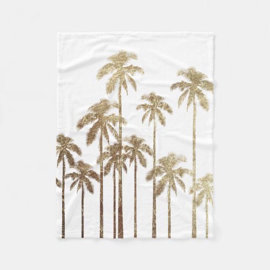 Glamoureus Gold Tropical Palm Trees op wit Fleece Deken (Voorkant)