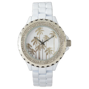 Glamoureus Gold Tropical Palm Trees op wit Horloge