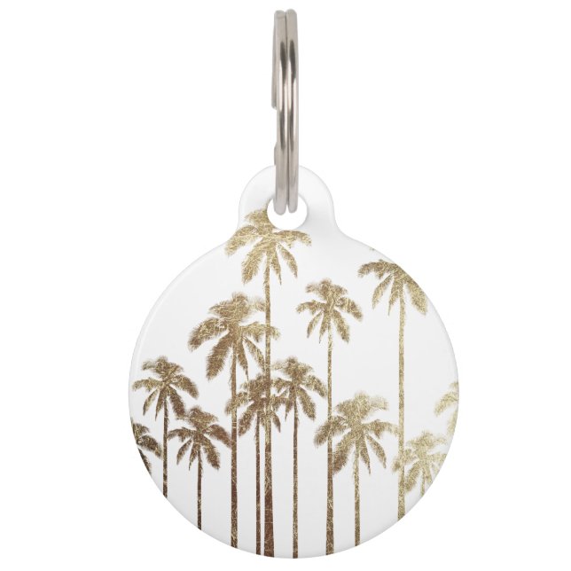Glamoureus Gold Tropical Palm Trees op wit Huisdierpenning (Achterkant)