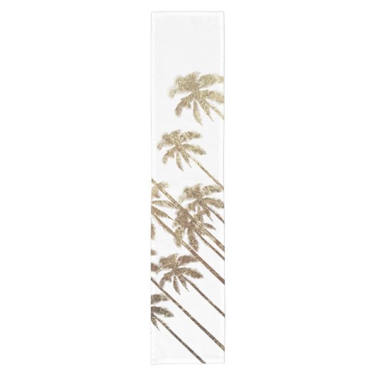 Glamoureus Gold Tropical Palm Trees op wit Korte Tafelloper (Voorkant)