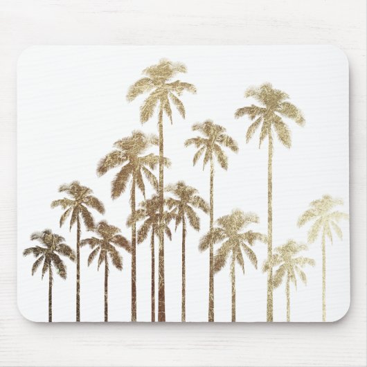Glamoureus Gold Tropical Palm Trees op wit Muismat (Voorkant)