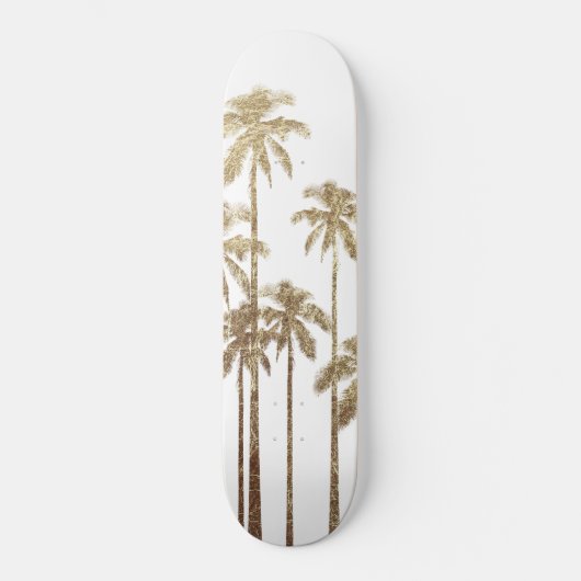 Glamoureus Gold Tropical Palm Trees op wit Persoonlijk Skateboard (Voorkant)