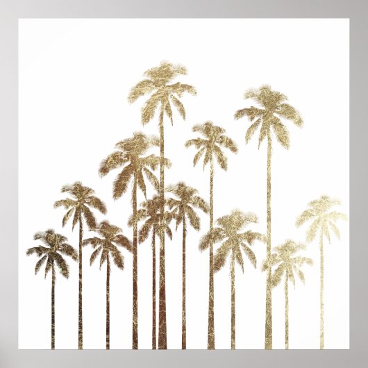 Glamoureus Gold Tropical Palm Trees op wit Poster (Voorkant)