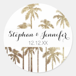 Glamoureus Gold Tropical Palm Trees op wit Ronde Sticker