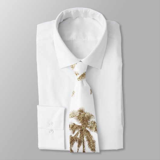 Glamoureus Gold Tropical Palm Trees op wit Stropdas (Gebonden)