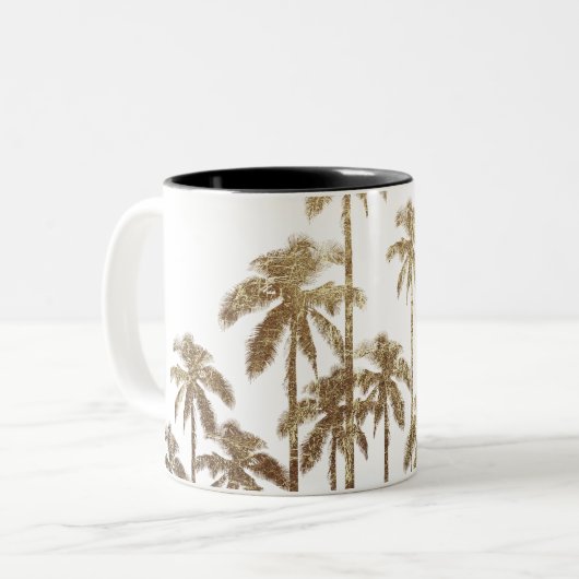Glamoureus Gold Tropical Palm Trees op wit Tweekleurige Koffiemok (Voorkant links)