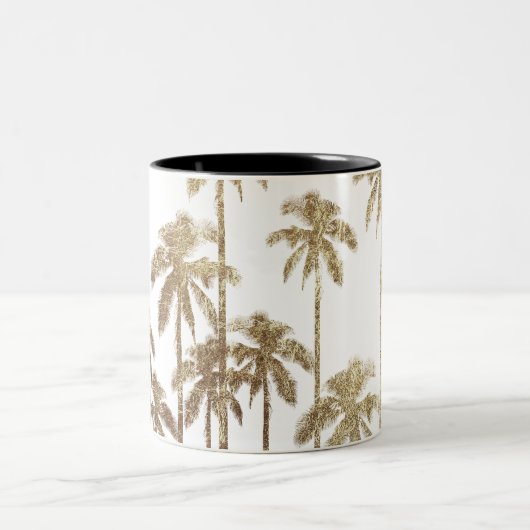 Glamoureus Gold Tropical Palm Trees op wit Tweekleurige Koffiemok (Center)
