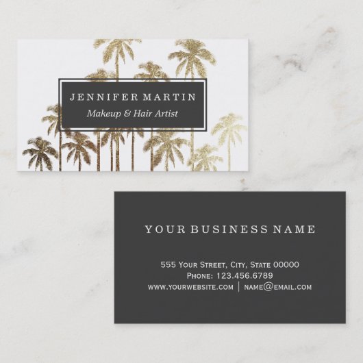 Glamoureus Gold Tropical Palm Trees op wit Visitekaartje (Voorkant / Achterkant)
