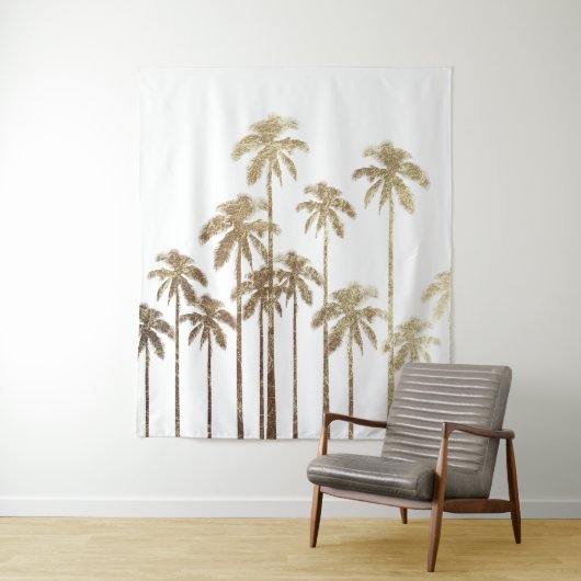 Glamoureus Gold Tropical Palm Trees op wit Wandkleed (In situ)