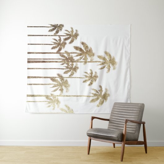 Glamoureus Gold Tropical Palm Trees op wit Wandkleed (In Situ (horizontaal))