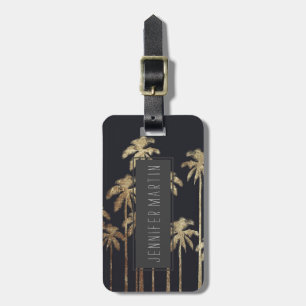 Glamoureus Gold Tropical Palm Trein op zwart Bagagelabel
