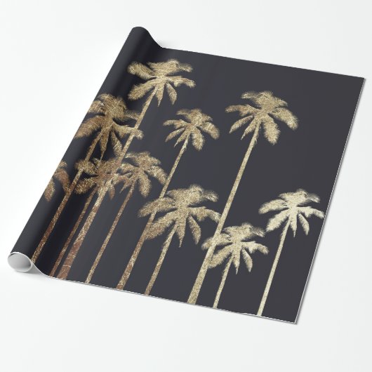 Glamoureus Gold Tropical Palm Trein op zwart Cadeaupapier (Uitgerold)