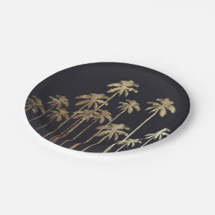 Glamoureus Gold Tropical Palm Trein op zwart Papieren Bordje