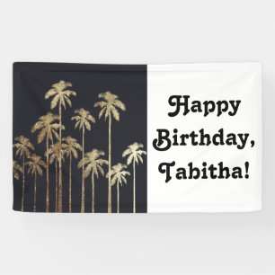 Glamoureus Gold Tropical Palm Trein op zwart Spandoek