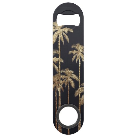 Glamoureus Gold Tropical Palm Trein op zwart Speed Flessenopener (Voorkant)