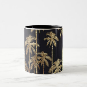 Glamoureus Gold Tropical Palm Trein op zwart Tweekleurige Koffiemok