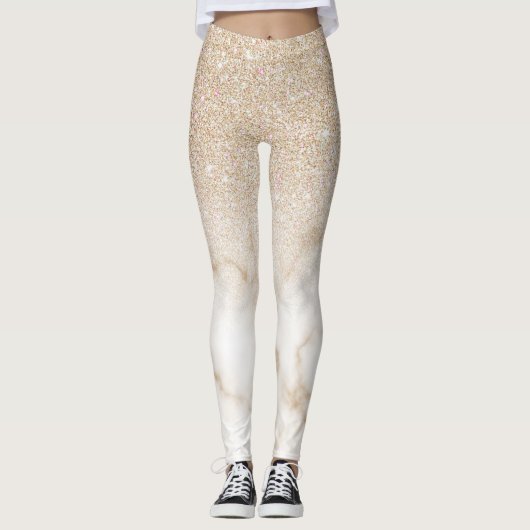 Glamoureus Gold White Glitter Marmer Gradient Ombr Leggings (Voorkant)