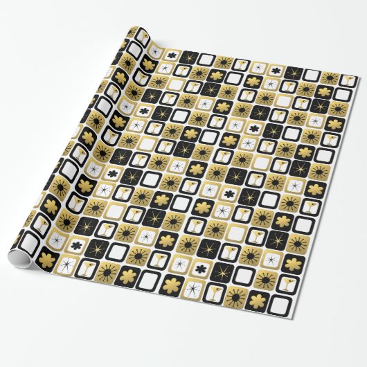 Glamoureus Gold Wrapping Paper met Retro Cadeaupapier (Uitgerold)