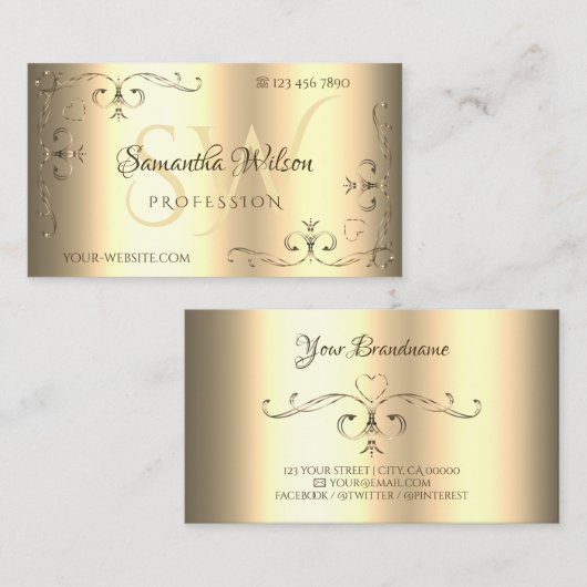 Glamoureus Golden Corners Ornamenten Initialen Visitekaartje (Voorkant / Achterkant)