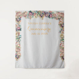 Glamoureus Goud Diamant Bloemen Quinceanera Wandkleed