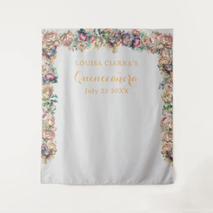 Glamoureus Goud Diamant Bloemen Quinceanera Wandkleed