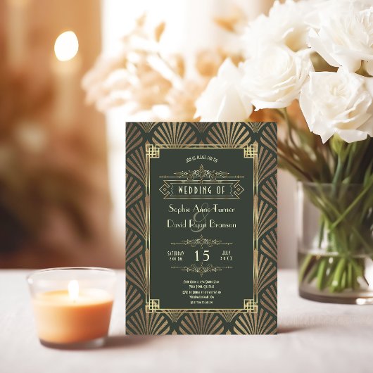 Glamoureus Goud Donkergroen Art Deco jaren '20 Bru Kaart