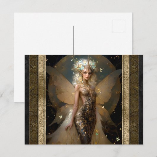 Glamoureus Goud Fairy Meisje Fantasy Kunst Briefkaart (Voorkant / Achterkant)