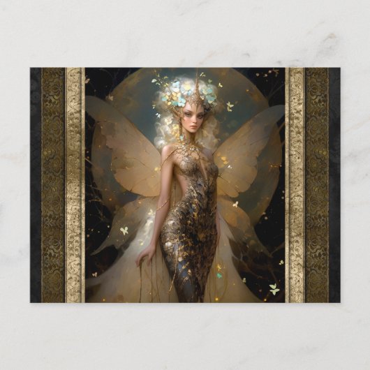 Glamoureus Goud Fairy Meisje Fantasy Kunst Briefkaart (Voorkant)