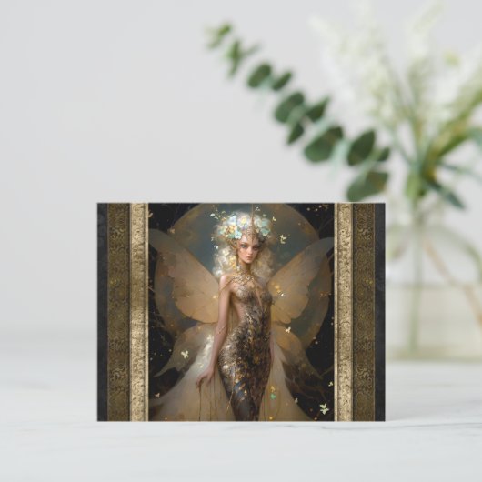 Glamoureus Goud Fairy Meisje Fantasy Kunst Briefkaart (Staand voorkant)