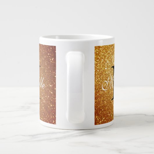 Glamoureus goud glitter monogram extra groot forma grote koffiekop (Achterkant)