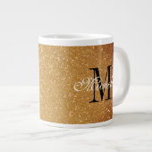 Glamoureus goud glitter monogram extra groot forma grote koffiekop (Voorkant rechts)