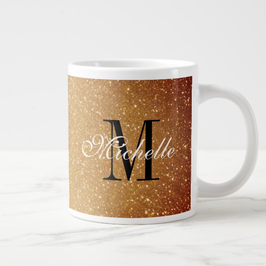 Glamoureus goud glitter monogram extra groot forma grote koffiekop (Rechts)