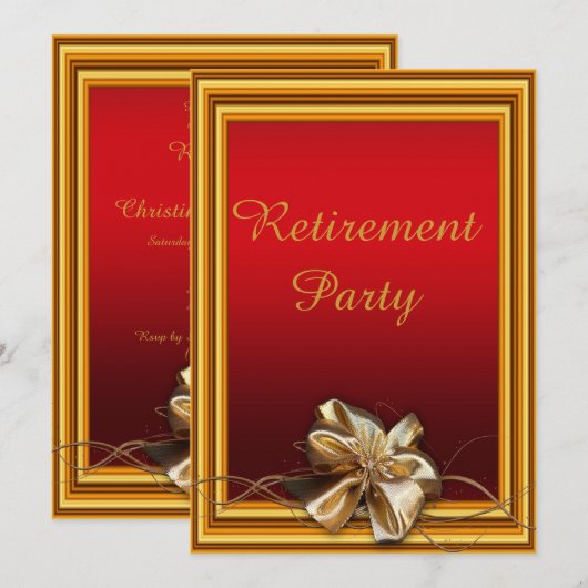 Glamoureus Goud Lijst & Faux Bow Pensioenfeest Kaart (Voorkant / Achterkant)