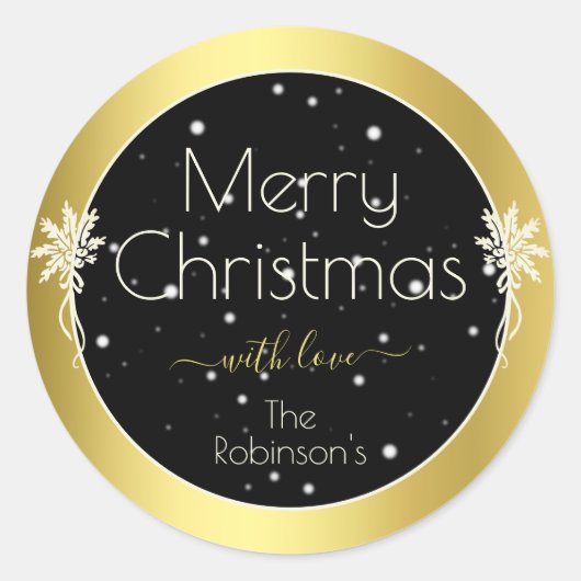 Glamoureus Goud Lijst Merry Christmas Style Zwart Ronde Sticker (Voorkant)