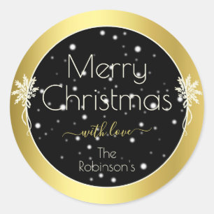 Glamoureus Goud Lijst Merry Christmas Style Zwart Ronde Sticker