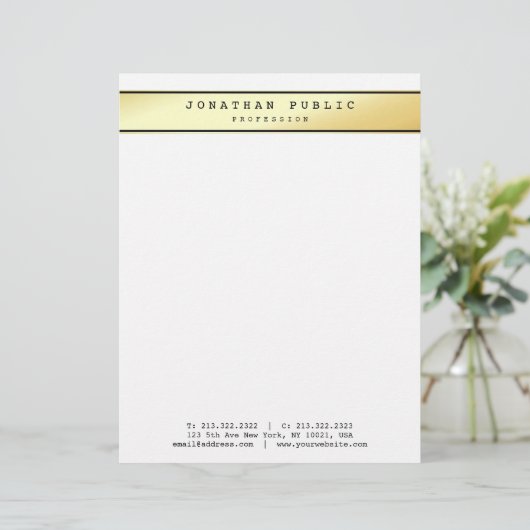 Glamoureus Goud Modern Trendy Elegant Sjabloon Top Briefhoofd (Staand voorkant)