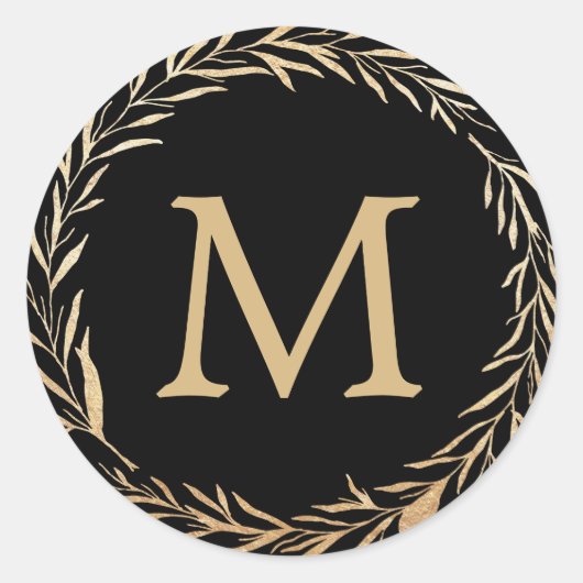 Glamoureus Goud Monogram Ronde Sticker (Voorkant)