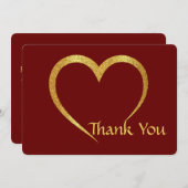 Glamoureus Goud & Rode Hart Bruiloft Jubileum Bedankkaart (Voorkant / Achterkant)