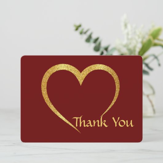 Glamoureus Goud & Rode Hart Bruiloft Jubileum Bedankkaart (Staand voorkant)