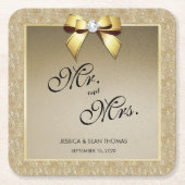 Glamoureus Goud & Stijlvolle Gem Bruiloft Kartonnen Onderzetters (Voorkant)