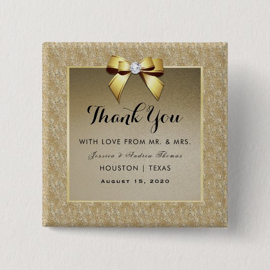 Glamoureus Goud & Stijlvolle Gem Bruiloft Vierkante Button 5,1 Cm (Voorkant)