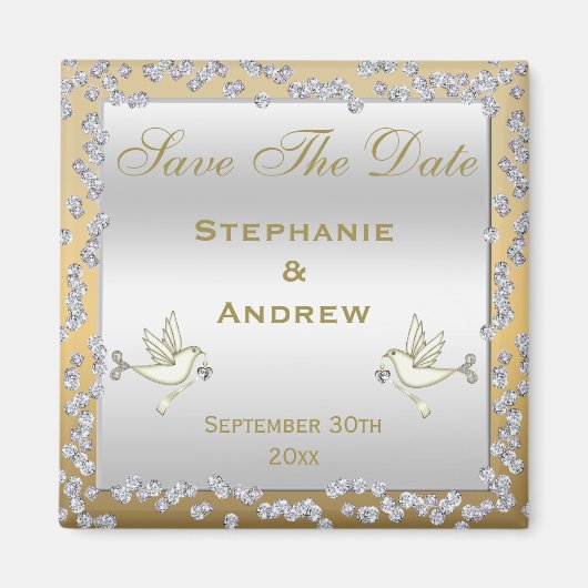 Glamoureus Goud & Zilver Diamanten & Duiven Bruilo Magneet (Voorkant)