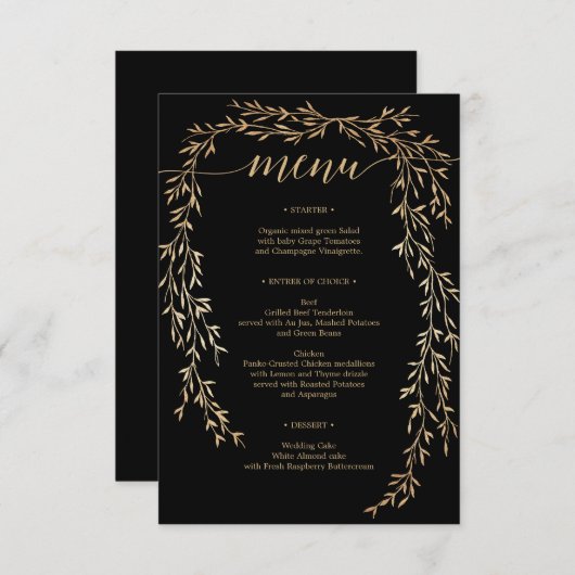 Glamoureus gouden bruiloft menu kaart (Voorkant / Achterkant)