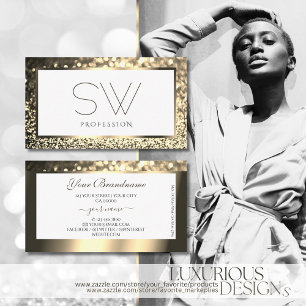 Glamoureus Gouden Sparkle Glitter Wit met Monogram Visitekaartje